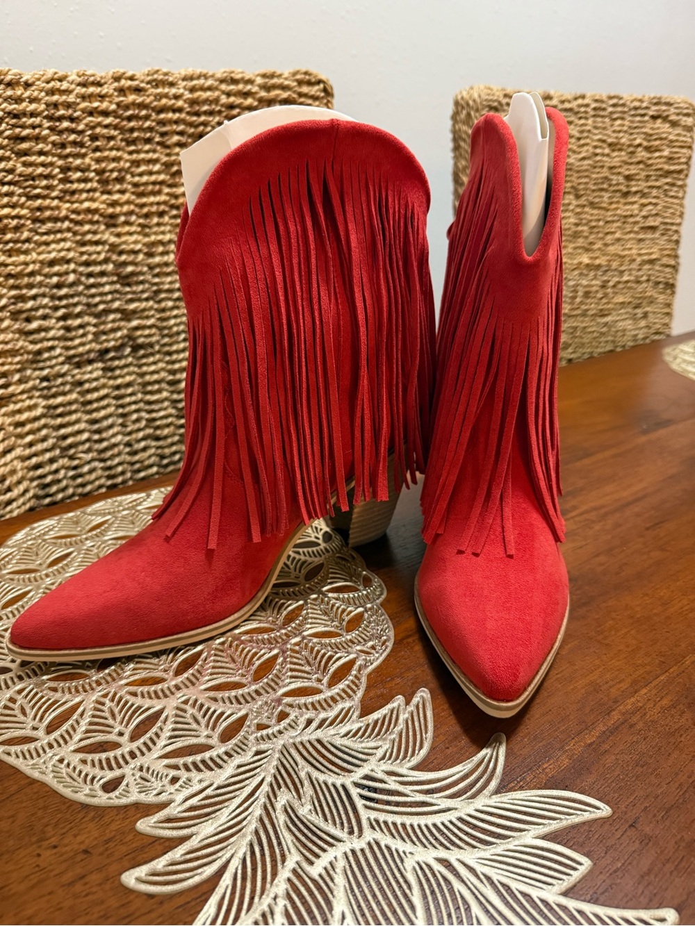 Mi.iM "Laverna" Fringe Western Ankle Booties in Red (Size 8.5)